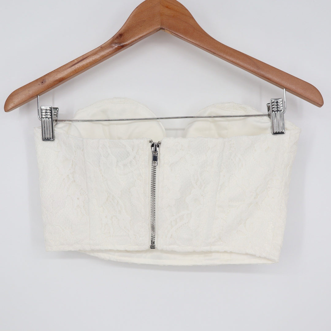 Naked Wardrobe White Lace Bustier Crop Top Sweetheart Small