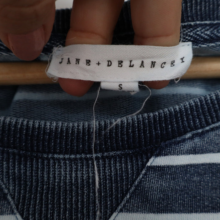 Jane + Delancey Blue White Striped Short Sleeve Sweatshirt Top Small
