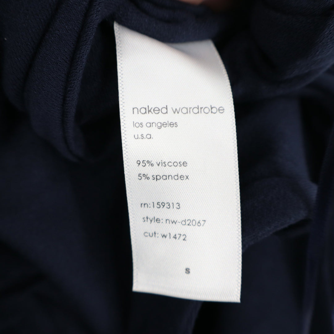 Naked Wardrobe Navy Blue One Shoulder Side Tie Maxi Dress S