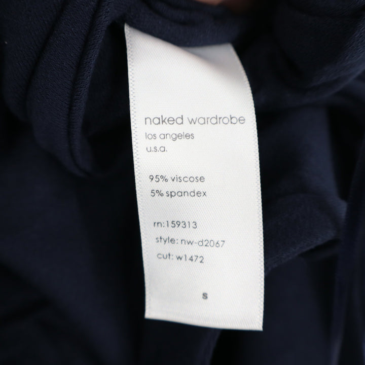 Naked Wardrobe Navy Blue One Shoulder Side Tie Maxi Dress S
