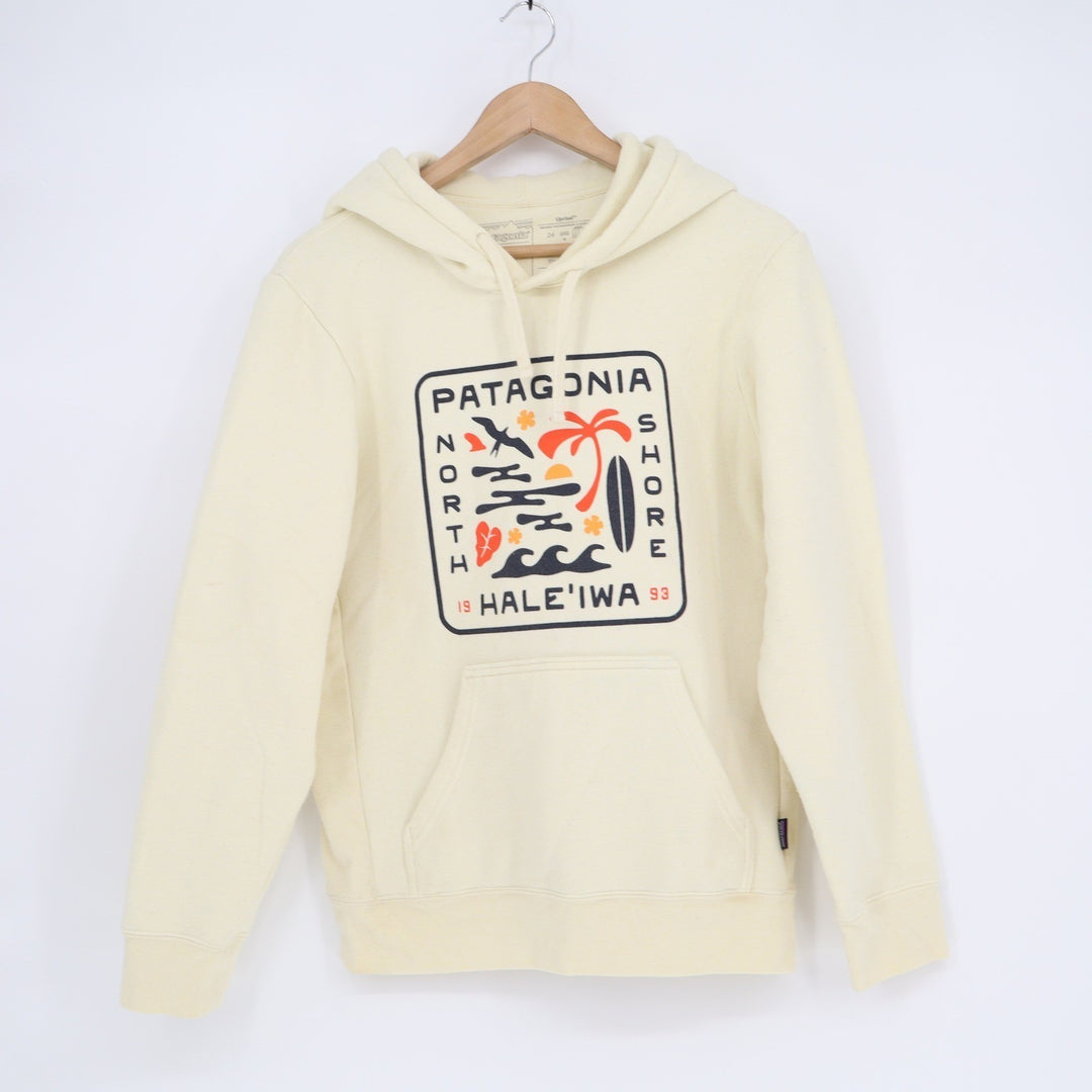 Patagonia Uprisal Hoodie Cream North Shore Haleiwa Graphic Mens XS Womens S
