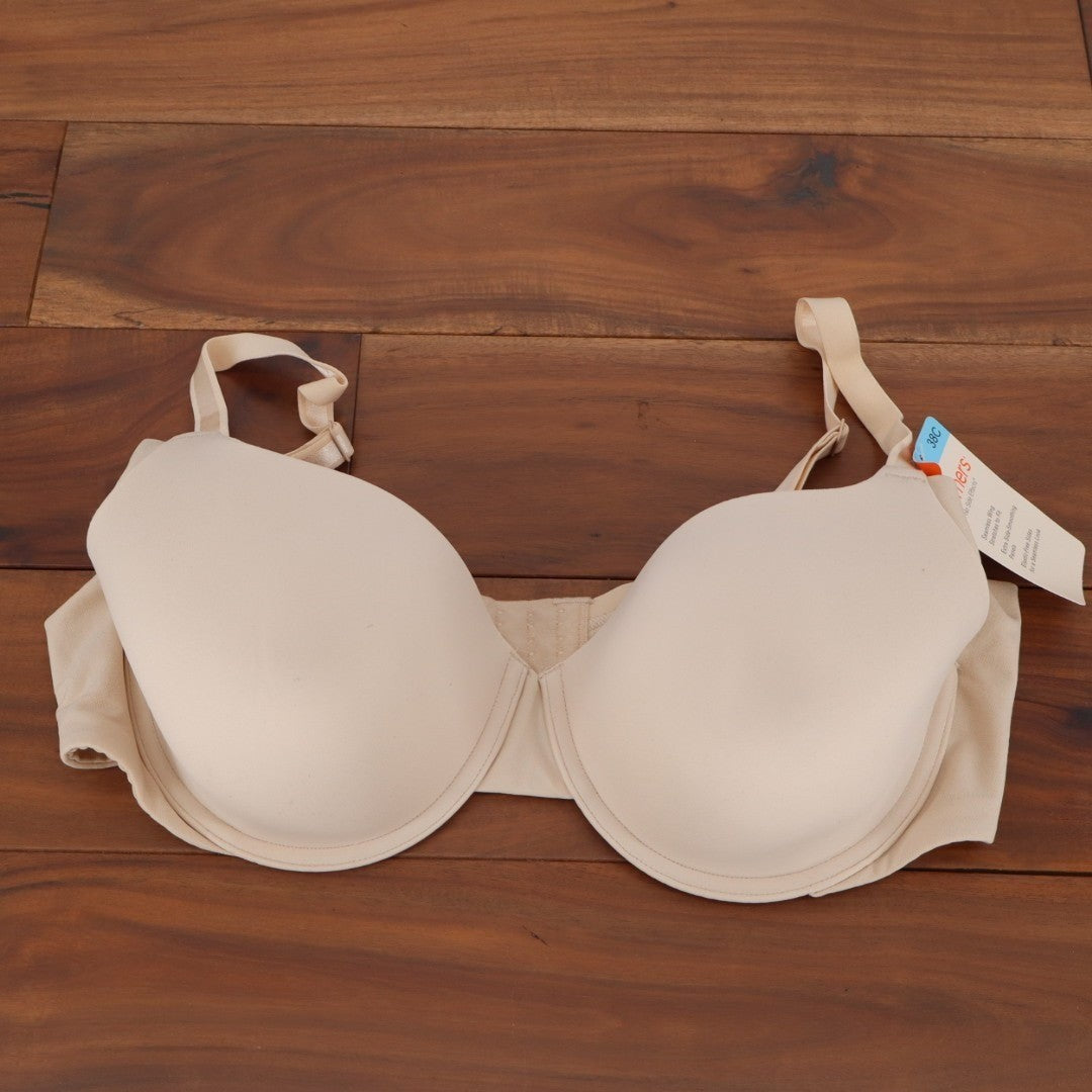 Warners No Side Effects Seamless Underwire Lightly Lined T Shirt Bra 38C Beige