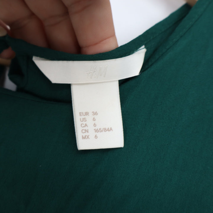 HM Forest Green Short Sleeve Viscose Blouse Keyhole Back Size 6