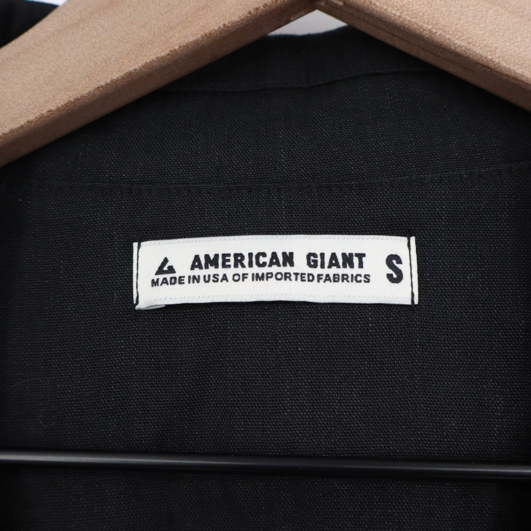American Giant Black Linen Blend Button Front Belted Shirt Dress S