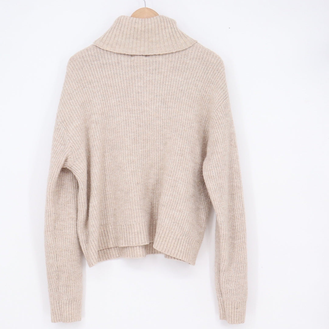 HM Women's Beige Ribbed Knit Turtleneck Sweater Wool Blend Large