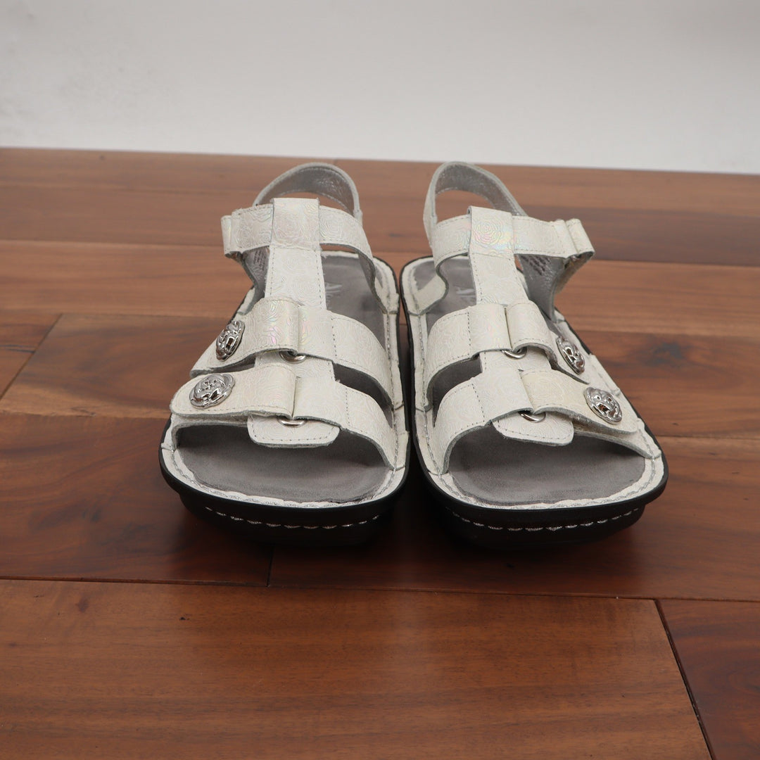 Alegria Kleo White Iridescent Floral Leather Rocker Sandals KLE-670 Size 38