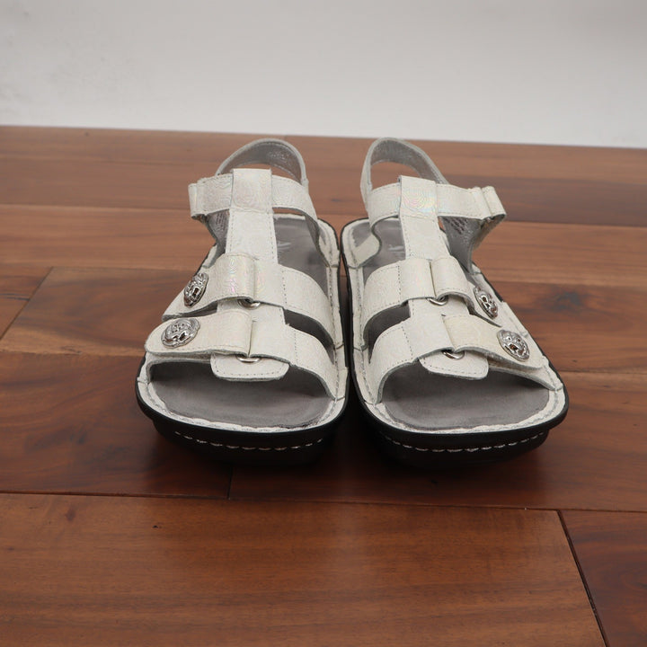 Alegria Kleo White Iridescent Floral Leather Rocker Sandals KLE-670 Size 38