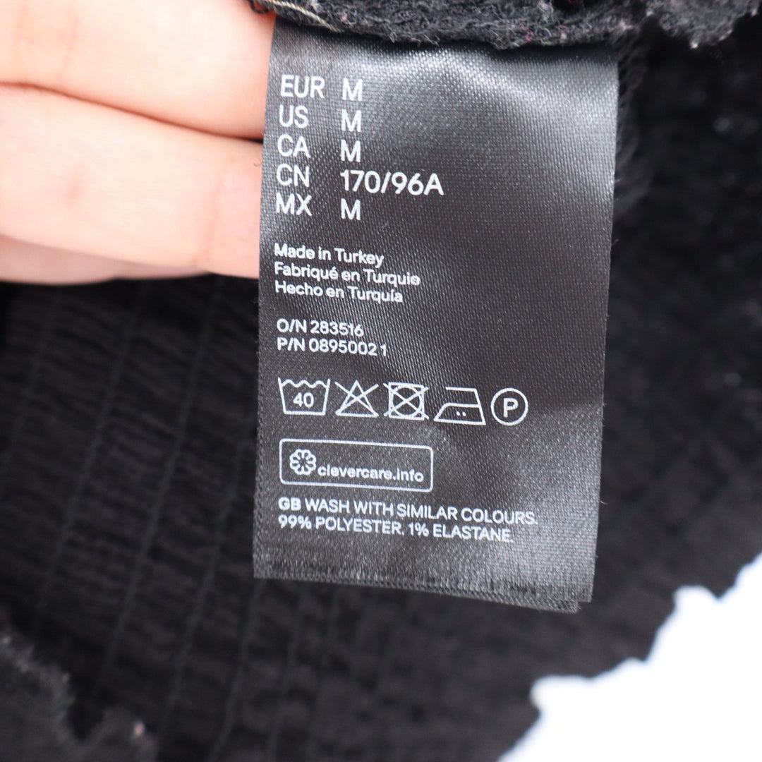 H&M Black Smocked Puff Sleeve Square Neck Cropped Top Size M