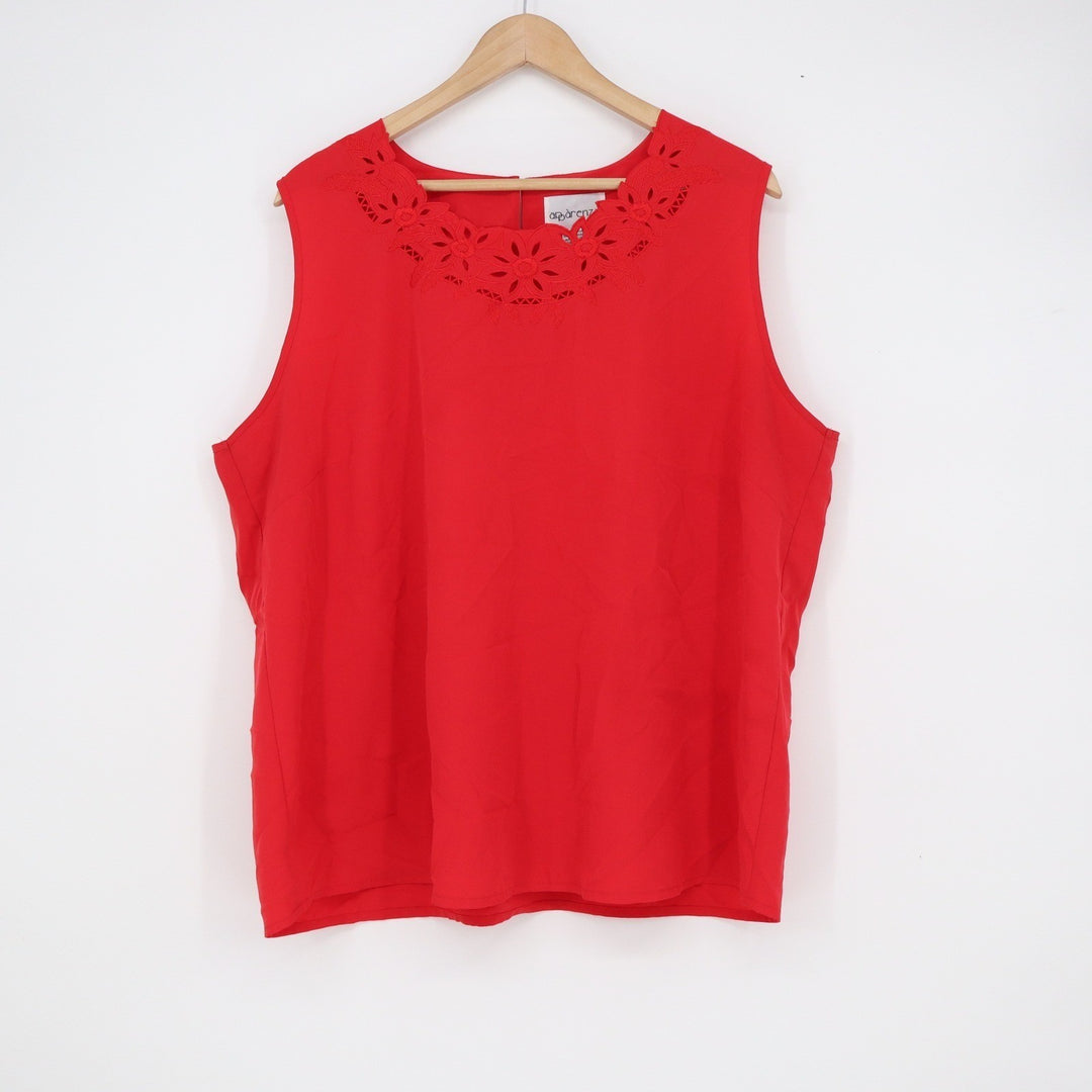 Apparenza Red Sleeveless Blouse Floral Eyelet Cutout Neckline Plus Size 20W