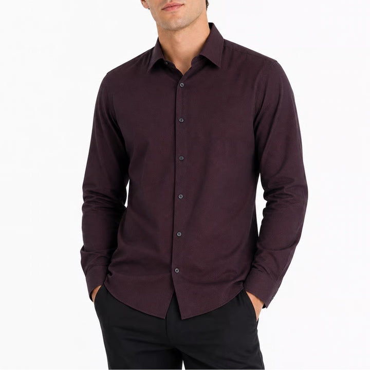 Alfani Fitted Mens Burgundy Navy Micro Stripe Stretch Dress Shirt 16 34-35 L