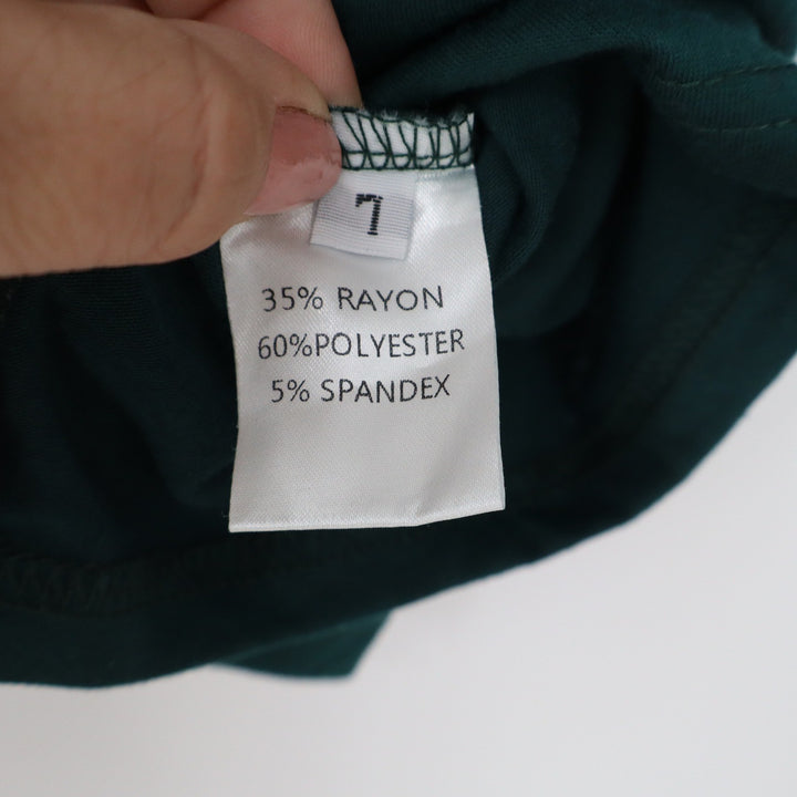Dark Green Asymmetrical Draped Mock Neck Top Elbow Sleeve Ruched Size L