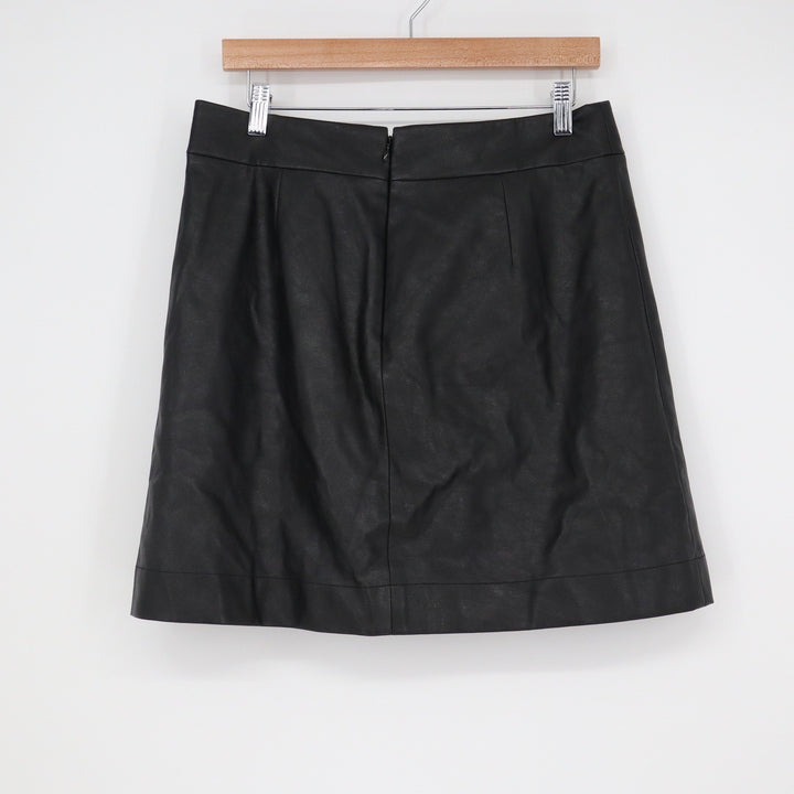 J.Crew Black Faux Leather A-Line Mini Skirt Size 10 Vegan Leather Back Zip