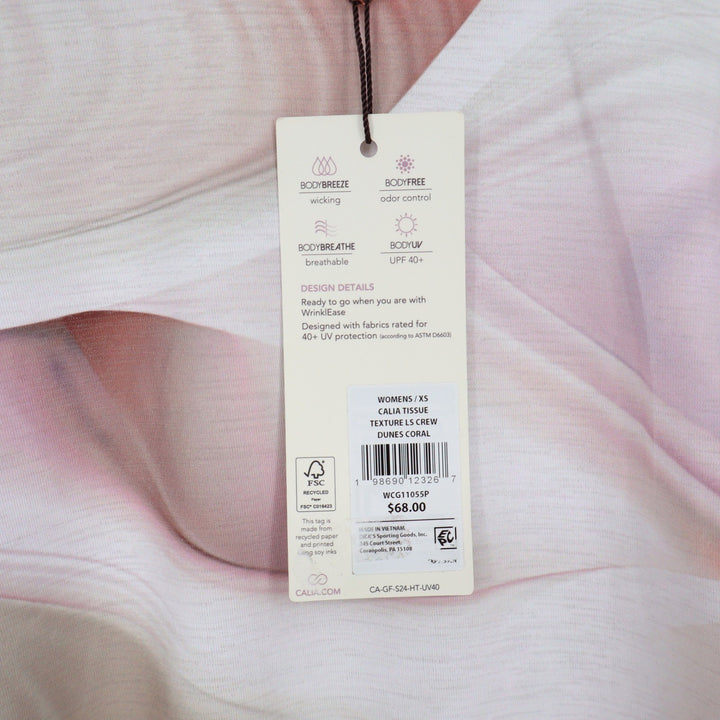 CALIA Tissue Texture LS Crew Dunes Coral Ruched Top XS