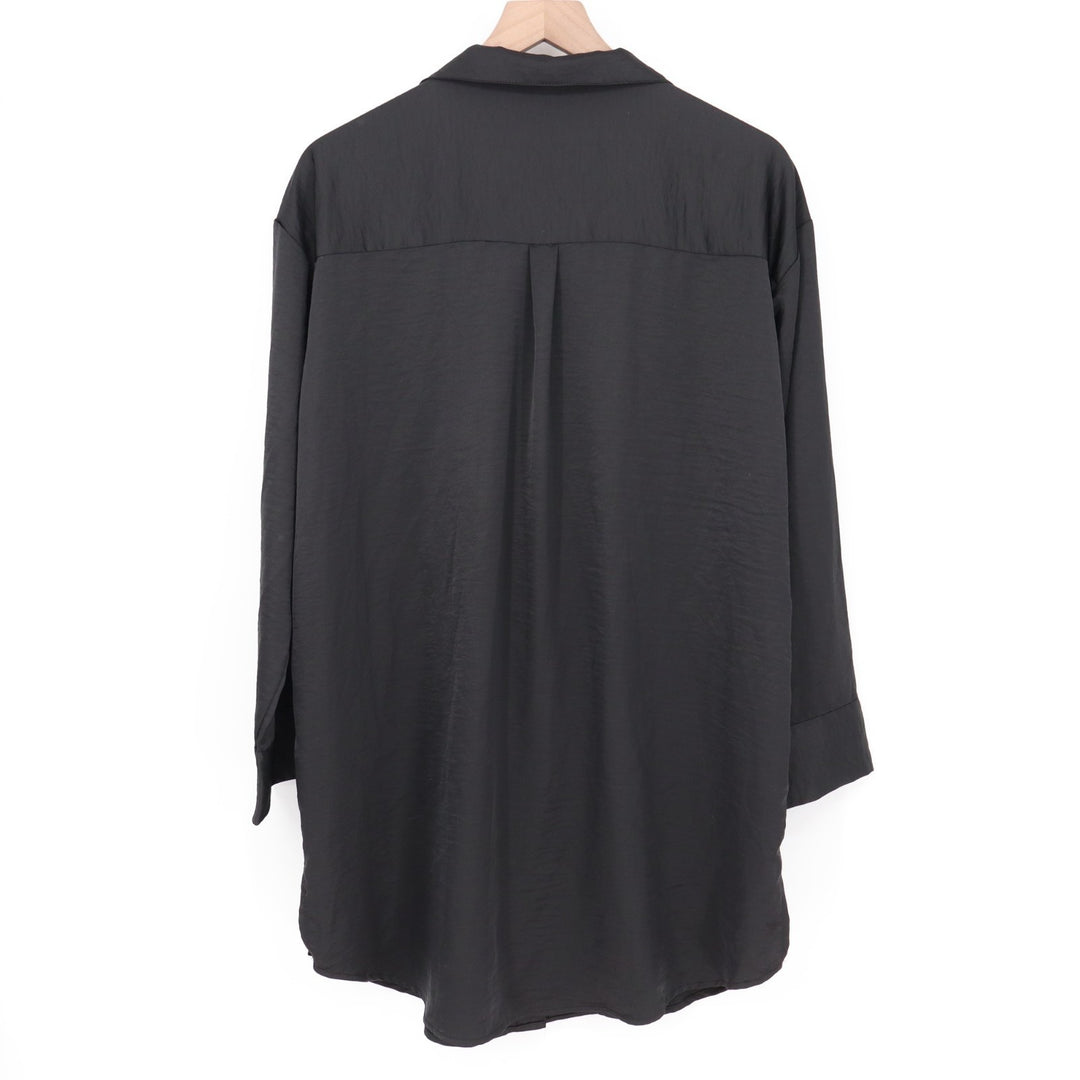Auden Pajama Shirt Women's Medium Black Spread Collar Long Sleeve Sleepwear