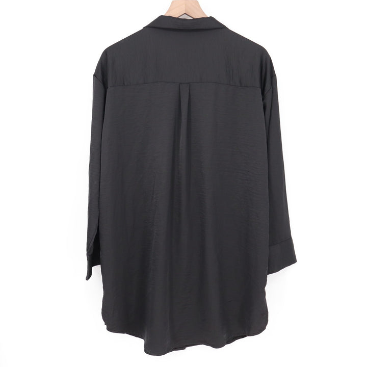 Auden Pajama Shirt Women's Medium Black Spread Collar Long Sleeve Sleepwear