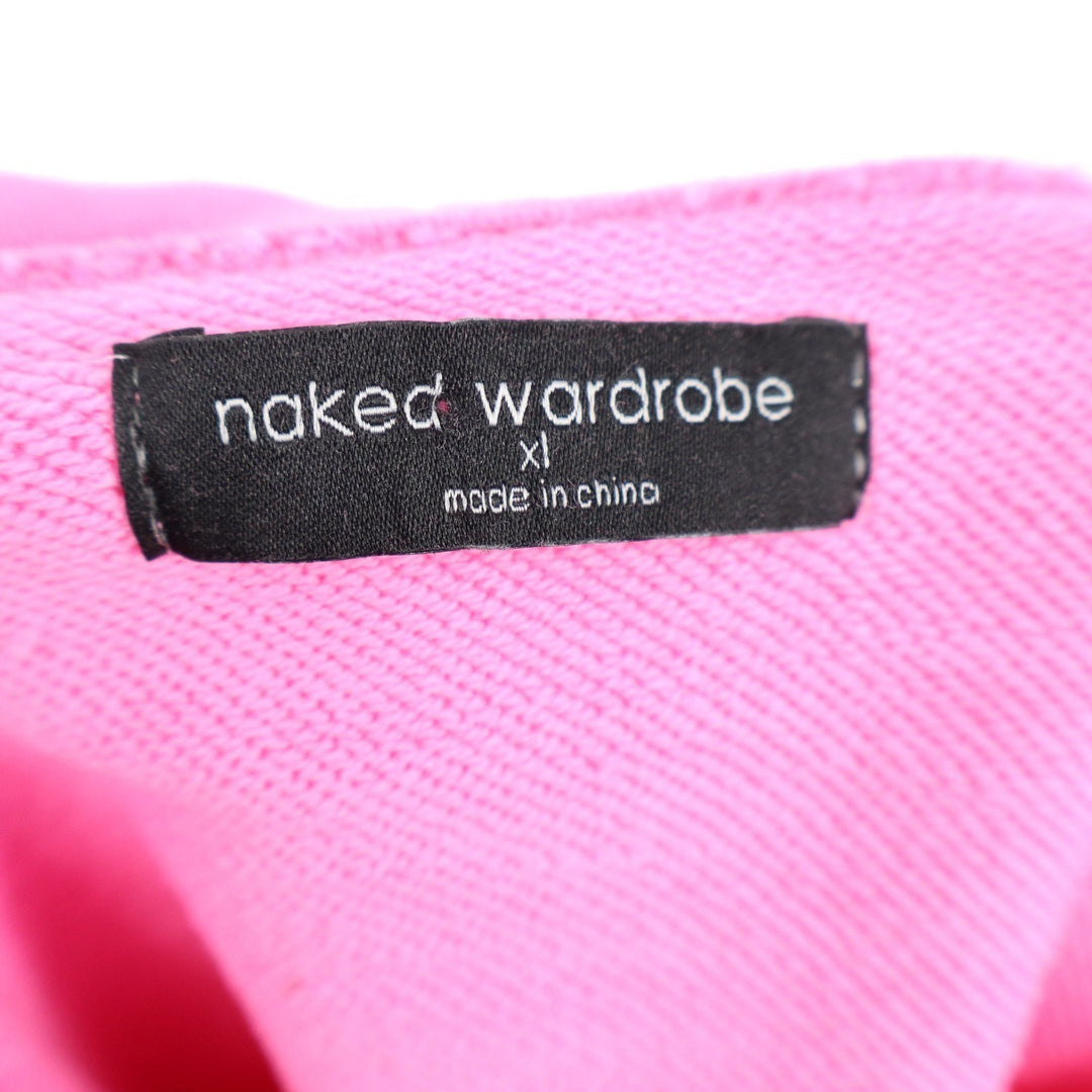Naked Wardrobe Womens XL Pink Cropped Hoodie Sweatshirt Bubblegum Pink