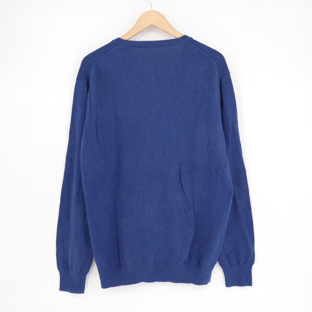 Sweater Mens Royal Blue Knitted Ribbed Long Sleeve V-Neck Pullover Streetwear