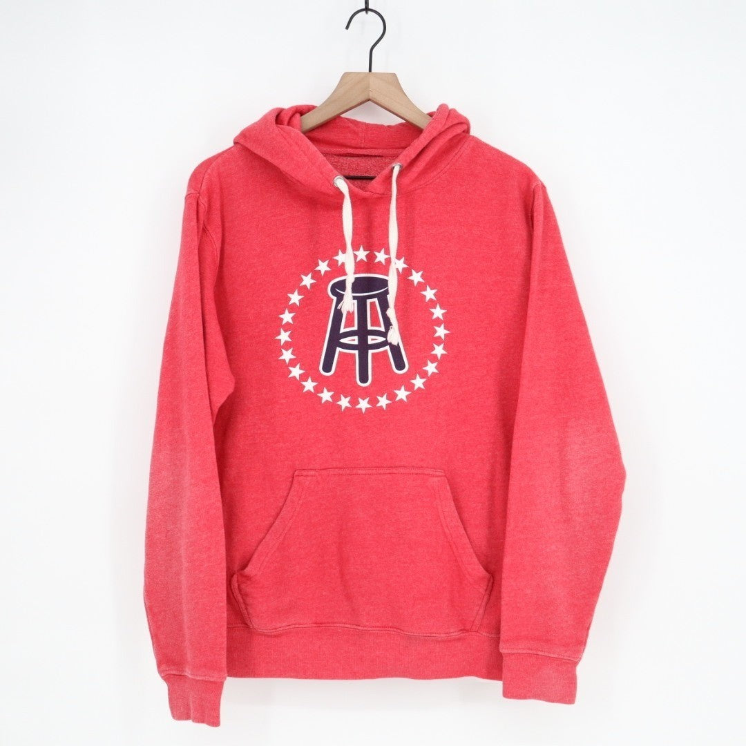 Barstool Sports Hoodie Mens Large Red Fleece Lined Kangaroo Pockets Ribbed Hem