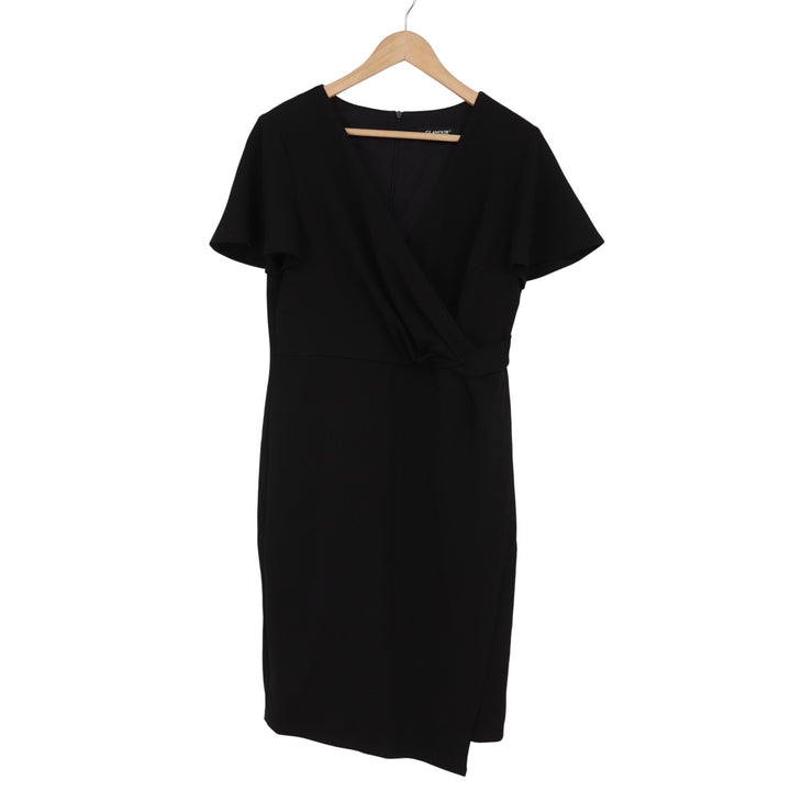 Glamour Dress Women's 10 Sheath Black Faux Wrap Flutter Sleeve New