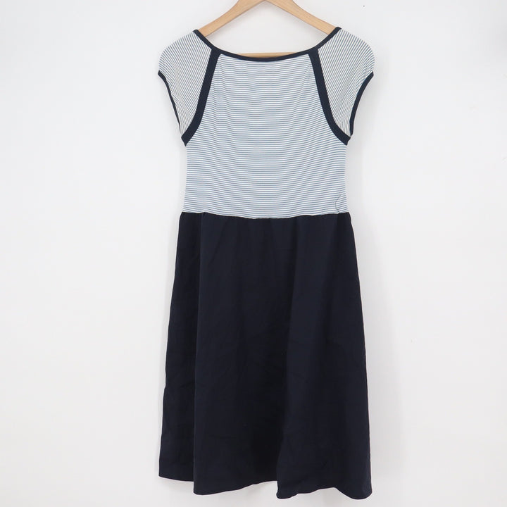 Theory Navy Blue Striped Colorblock Cap Sleeve Dress OS Made in USA