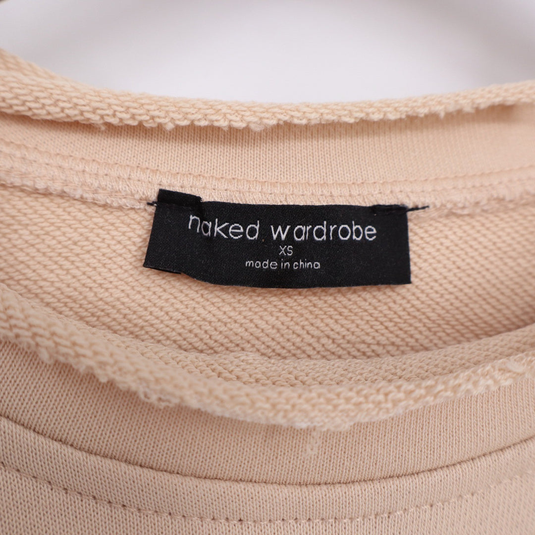Naked Wardrobe Womens XS Tan Peach Raw Edge Sweatshirt and Joggers 2 Piece Set