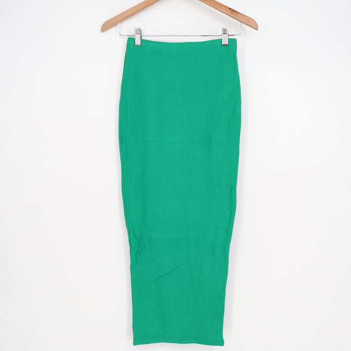 Naked Wardrobe Green Maxi Skirt XL Viscose Stretch Bodycon Slim Fit