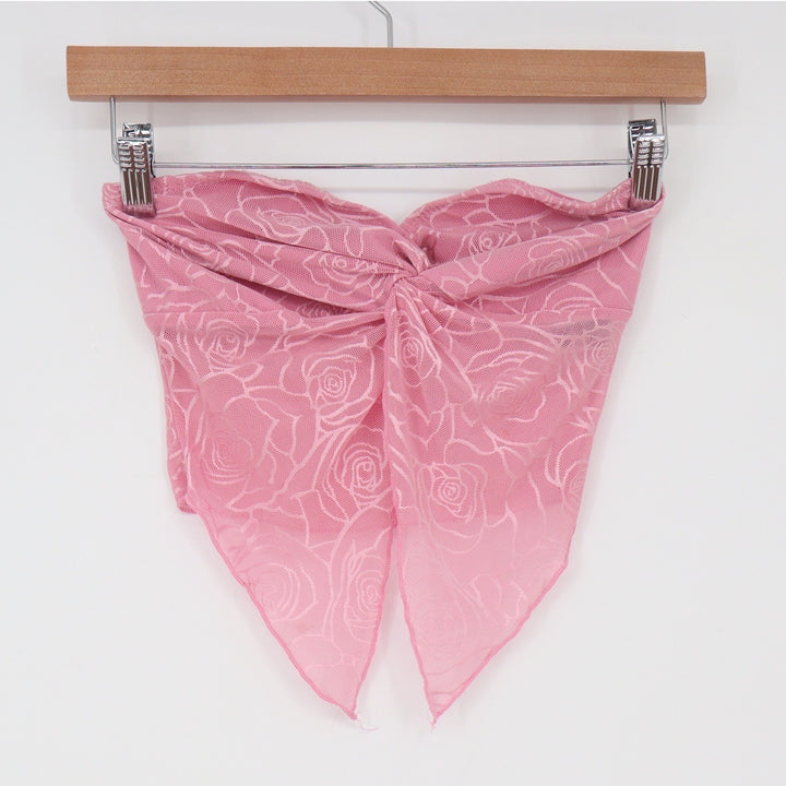 SHEIN Tube Top Womens XS Handkerchief Hem Pink Rose Floral Mesh Twist Excellent