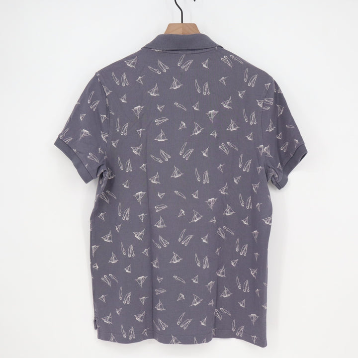 J.Crew Classic Polo Shirt Mens Medium Gray Boat Print Knit Golf Spread Collar