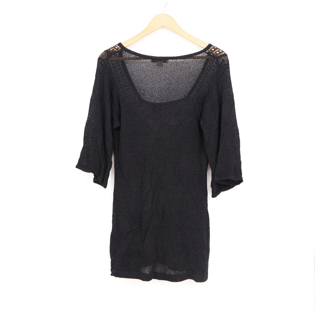 White House Black Market Black Crochet Lace Knit Tunic Top Elbow Sleeve Medium