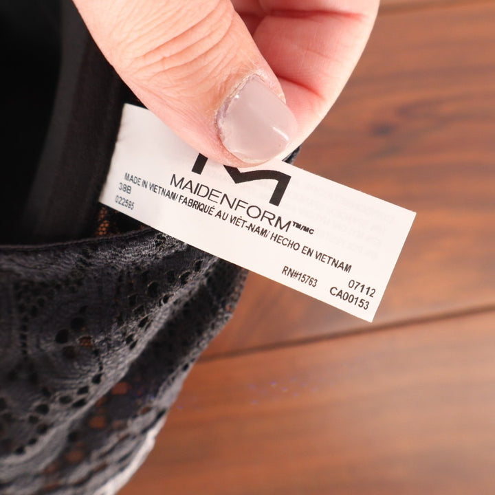 Maidenform One Fab Fit T-Shirt Bra Womens 38B Black Stretch Underwire Lace Trim