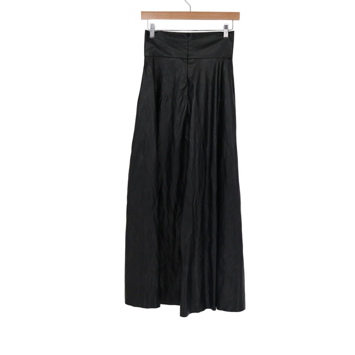 SHEIN Black Faux Leather Maxi Skirt High Waist Side Slit A-Line Size 4