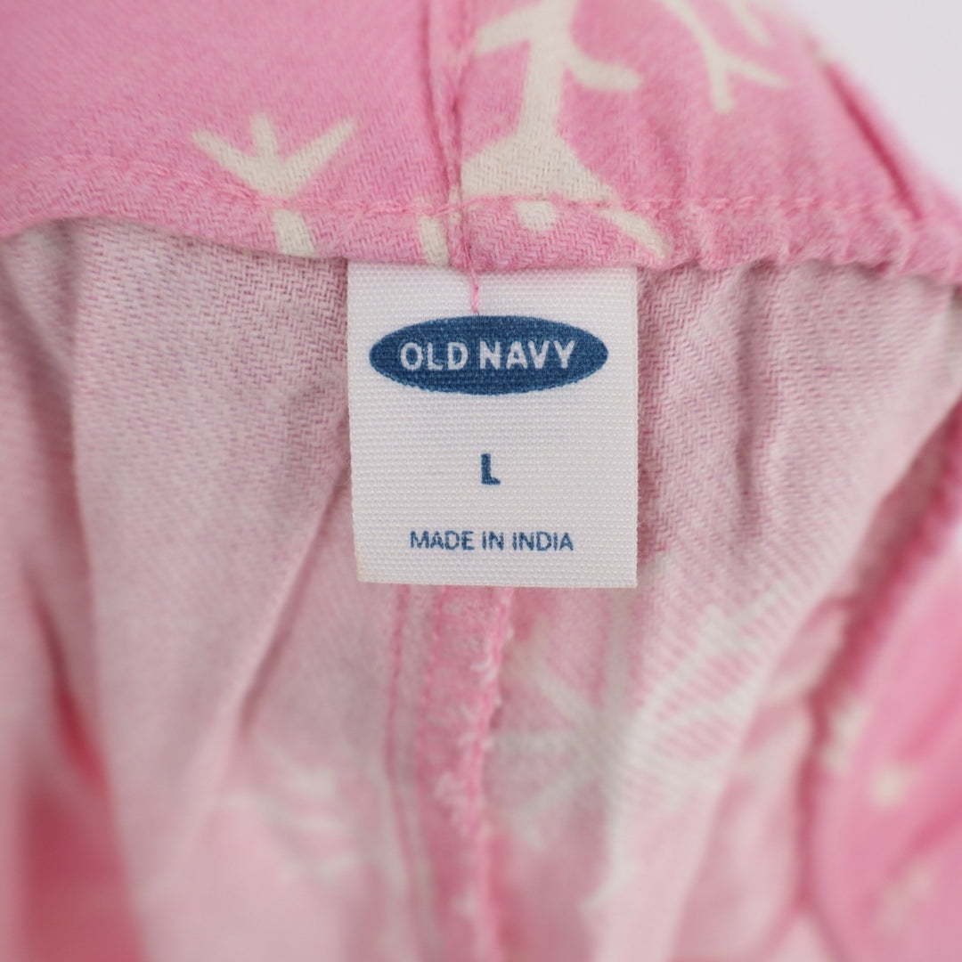 Old Navy Flannel Pajama Pants Women Large Pink Snowflake Cotton Drawstring Waist