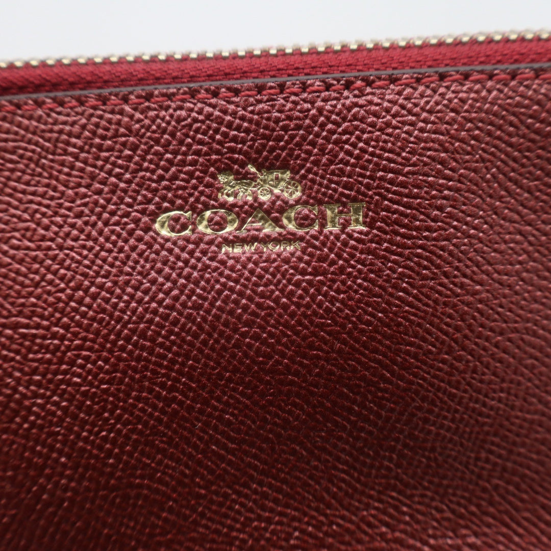 Coach Metallic Burgundy Crossgrain Leather Cosmetic Case Makeup Bag Gold Logo