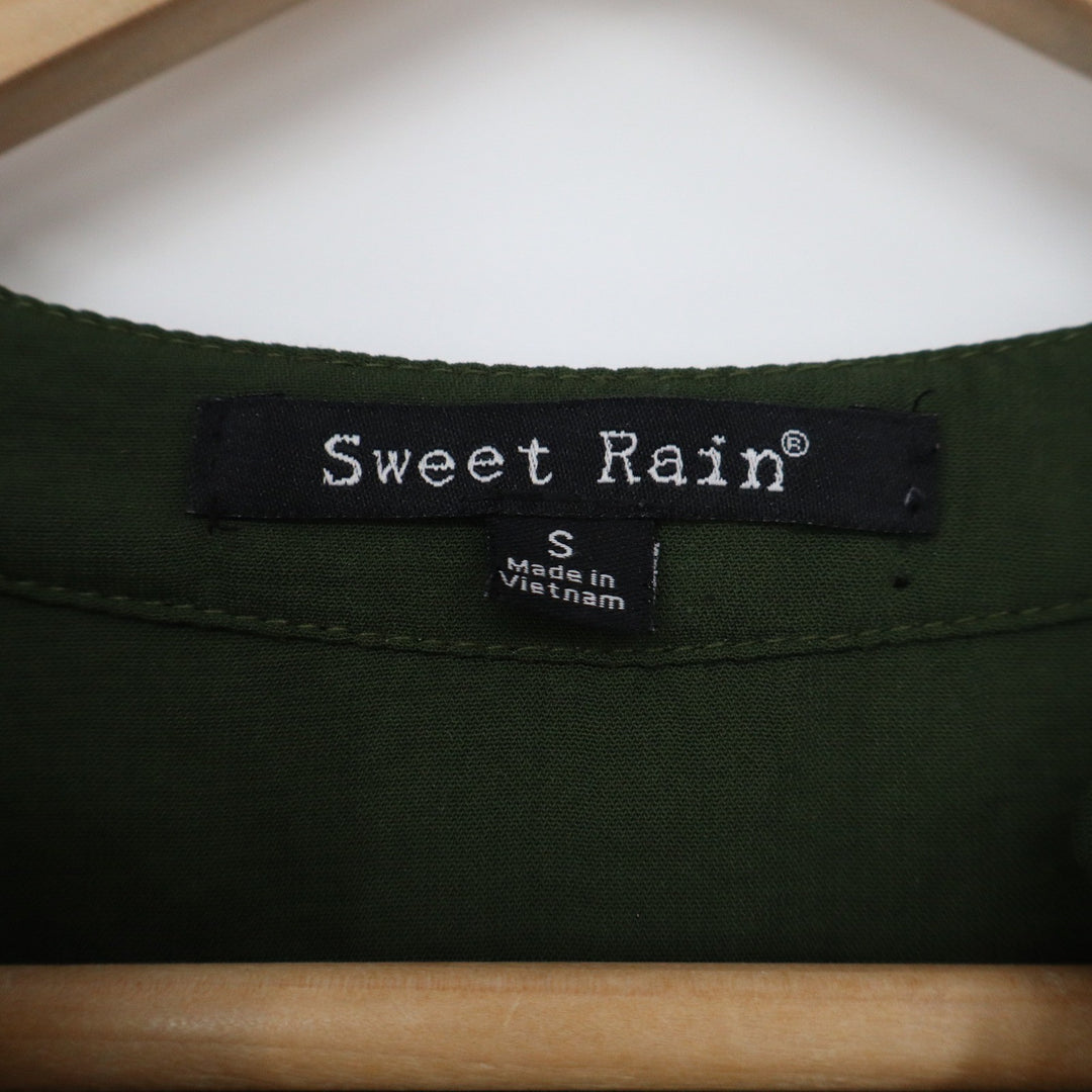 Sweet Rain Womens Forest Green 3/4 Roll Tab Sleeve V-Neck Blouse T93471 Small