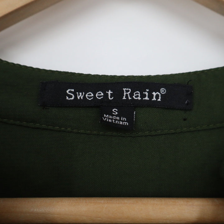 Sweet Rain Womens Forest Green 3/4 Roll Tab Sleeve V-Neck Blouse T93471 Small