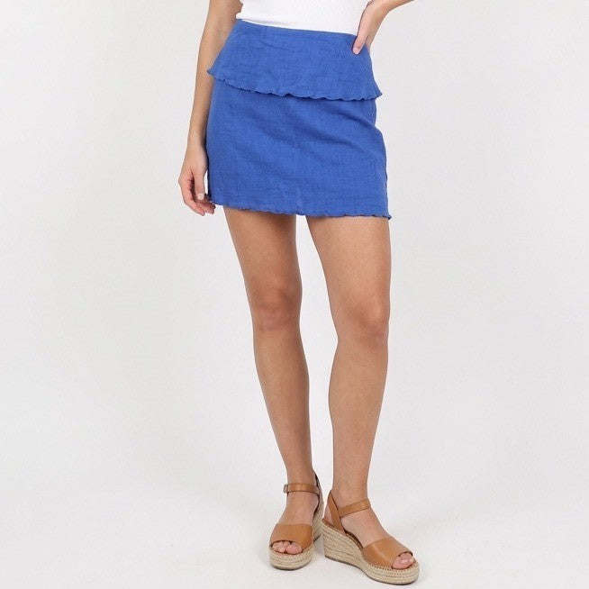 Free People Blue Gauze Ruffle Smocked Tube Skirt Mini Size L