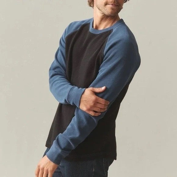 American Giant French Rib T-Shirt Men Medium Blue Black Colorblock Raglan Sleeve