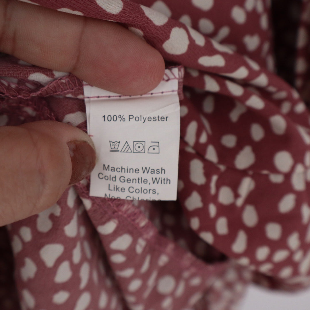 Unbranded Dalmatian Dot Tiered Babydoll Mini Dress Dusty Rose Long Sleeve L