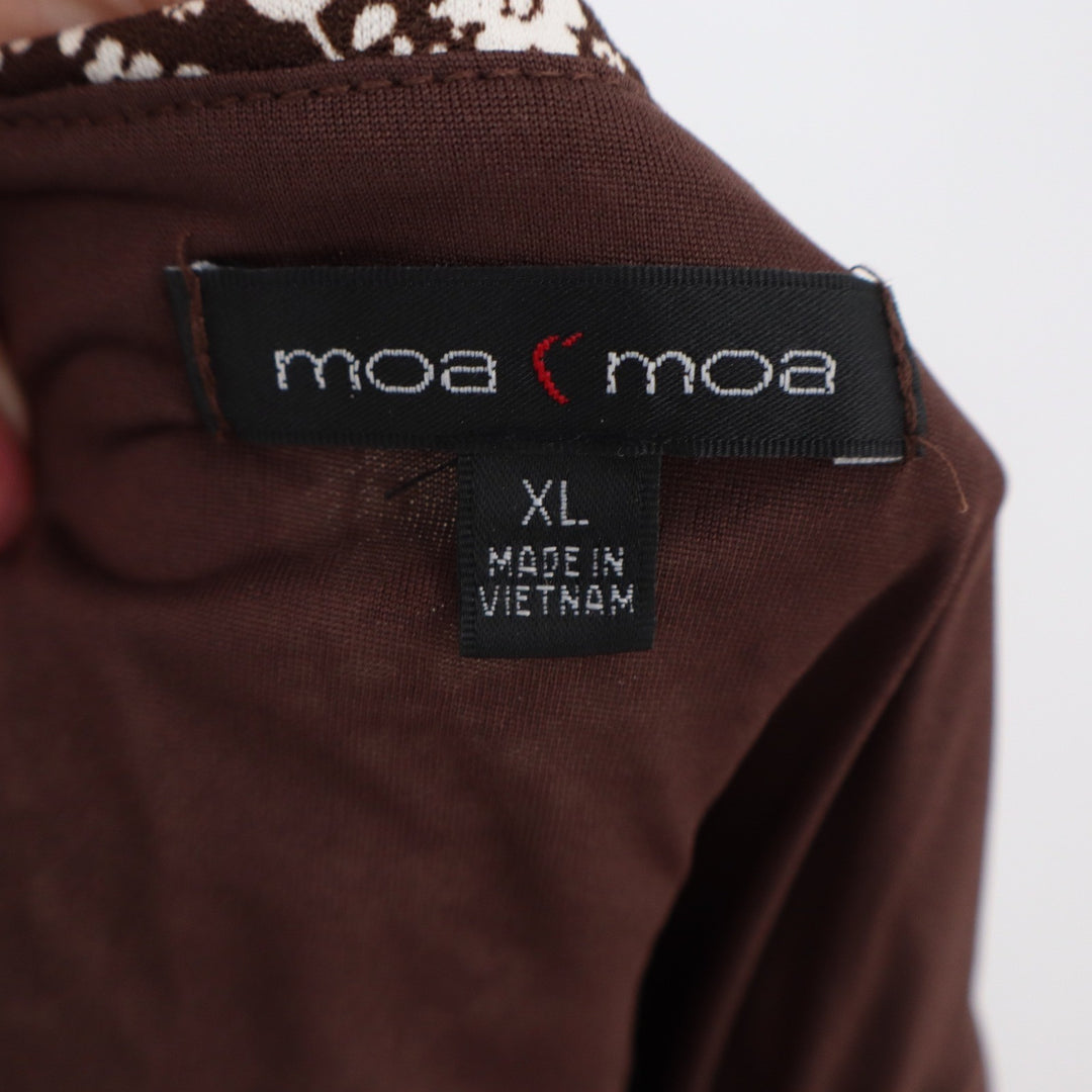 Moa Moa Top Womens XL Ruched Floral Brown Lettuce Edge Excellent