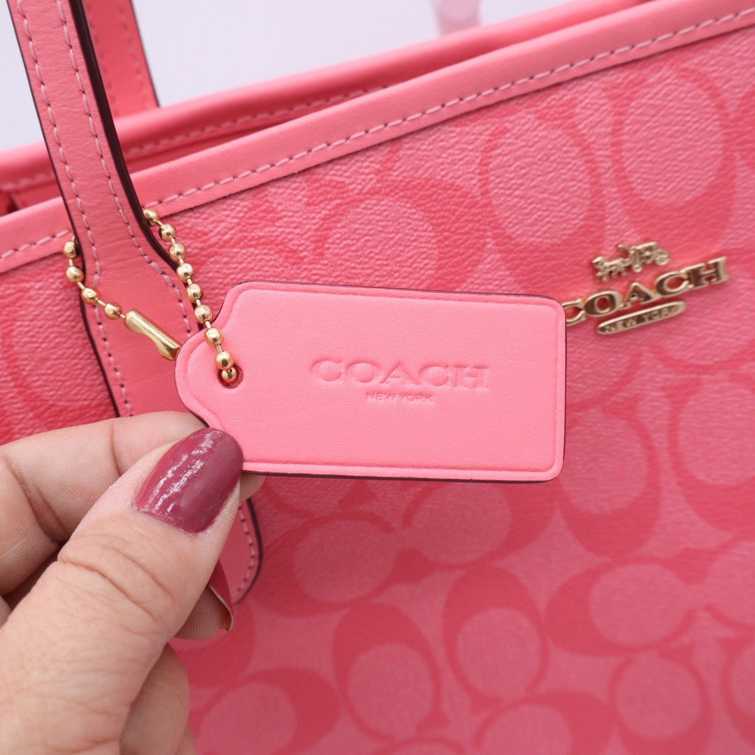 Coach City Tote Signature Canvas Pink Floral Interior Shoulder Bag