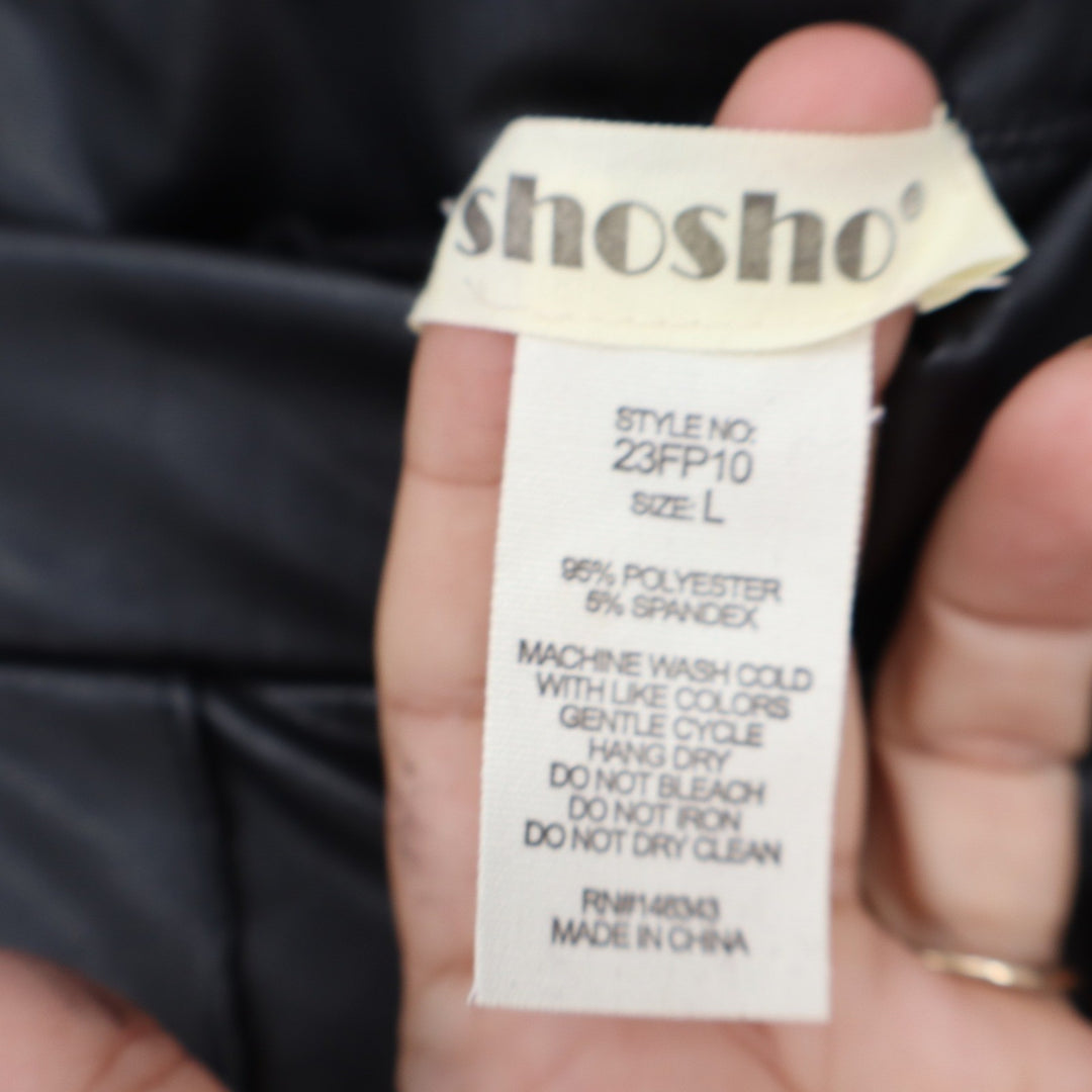 Shosho Black Faux Leather Flare Pants High Waisted Seam Detail Size L