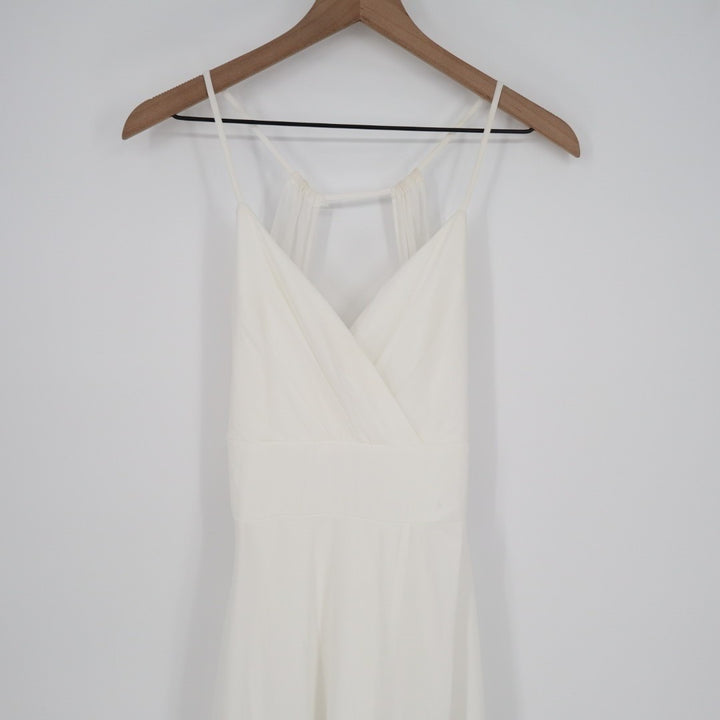 Lulus Romantic Inspiration Maxi Dress Womens M White Spaghetti Strap Faux-Wrap