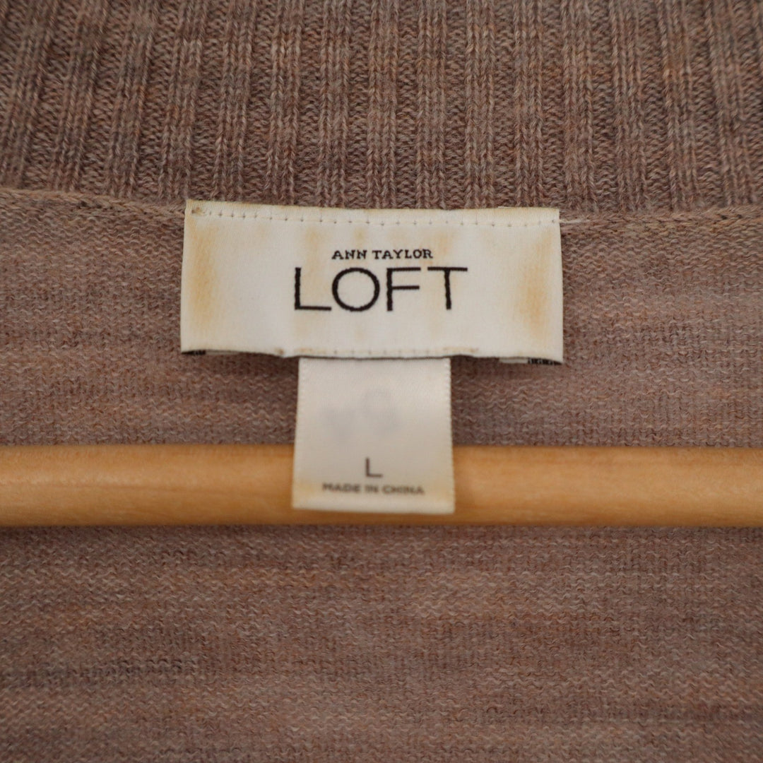 Ann Taylor Loft Womens Large Brown Wool Blend Longline V-Neck Cardigan Sweater