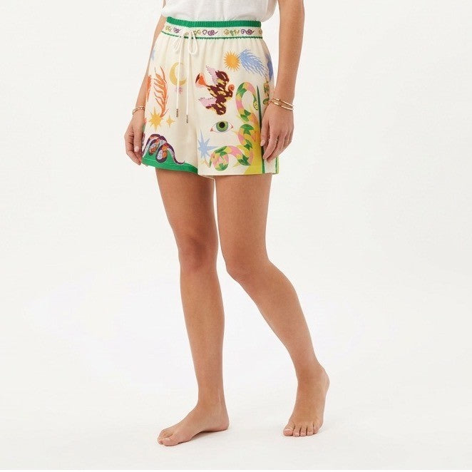 Womens Lounge Shorts Medium Multicolor Lou Benesch Stretch Drawstring Waist
