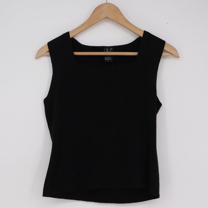 INC International Concepts Black Cotton Knit Square Neck Tank Top Size L