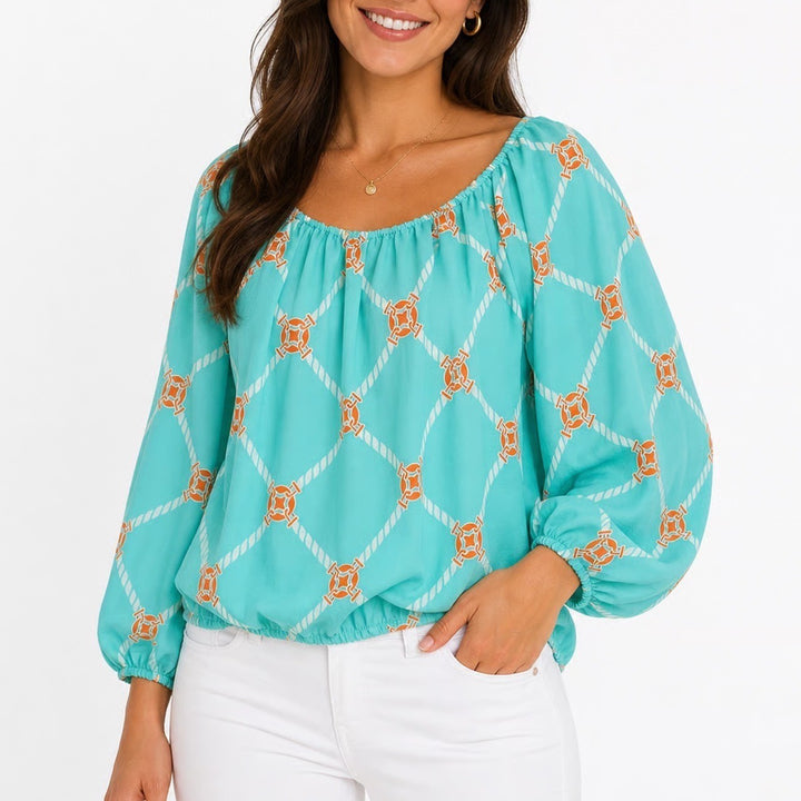 Macbeth Collection Margaret Josephs Turquoise Nautical Blouse Small
