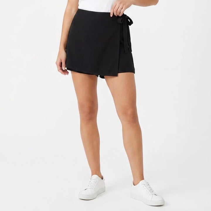 Old Navy Wrap Skort Womens Medium Black Linen Elastic Waist Drawstring Waist