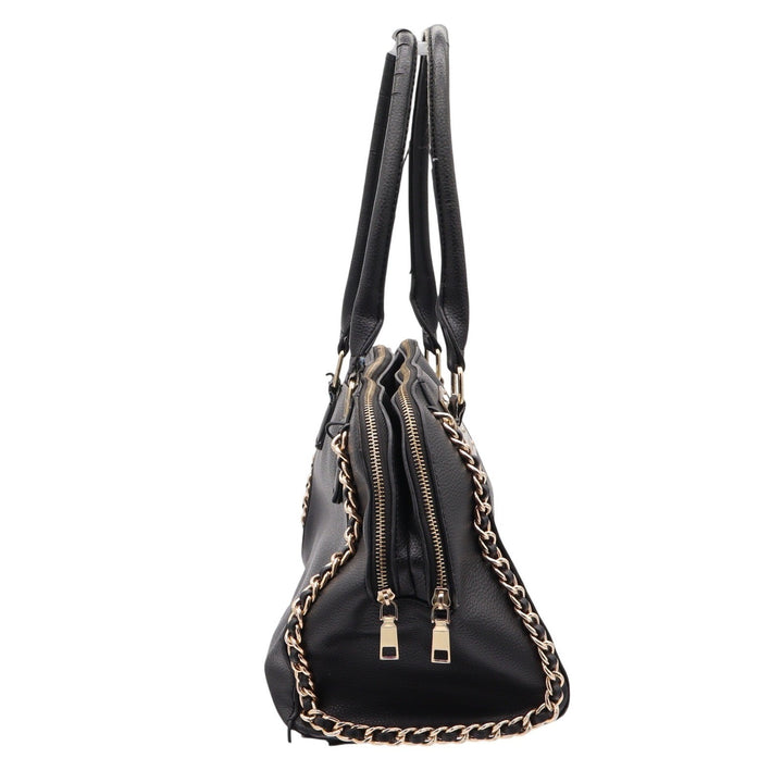Marc New York Satchel Womens Large Black Pebbled Chain Accent Gold Hardware Fair