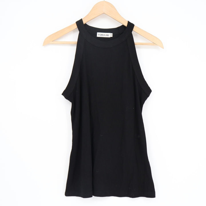 Forolav Tank Top Women Medium Black Cotton Stretch Crew Neck Sleeveless Pullover