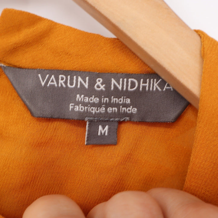 Varun & Nidhika Mustard Yellow Embroidered Babydoll Top Short Sleeve Size M